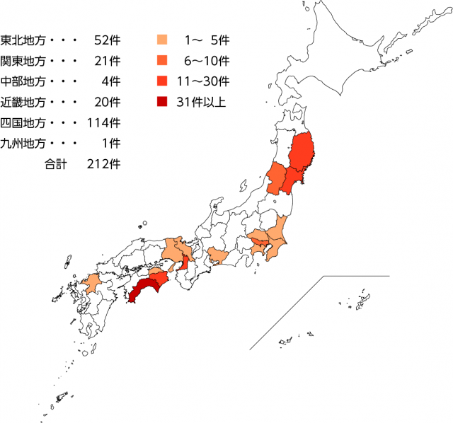 災害復旧・事前防災対策でのインプラント工法採用件数（2011年3月～2017年2月）