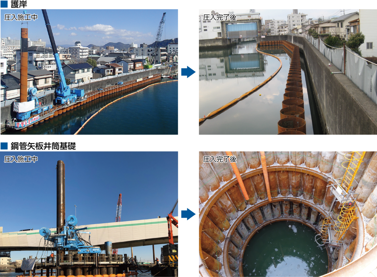超軟弱粘土層へ打設する鋼管矢板の 施工時の安定対策について , 新形式鋼矢板工法の開発に関する研究 – CHPBHA
